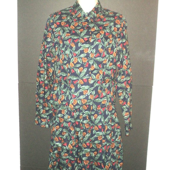 Woolrich Christmas Set Jacket Sz 6  & Long Skirt Sz 8 Suit Pine Cones Holly Vtg - Picture 1 of 8